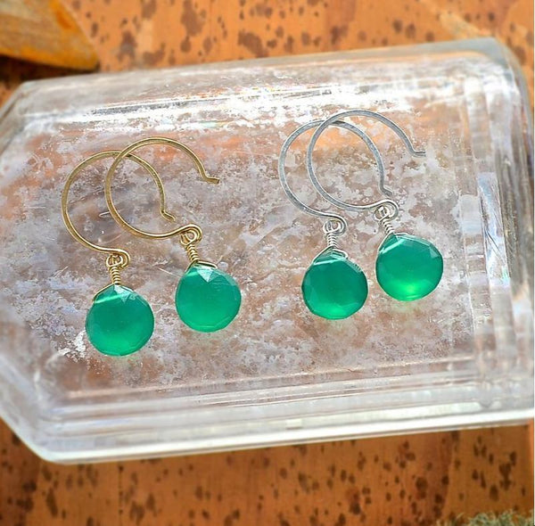 Stunna Earrings - emerald green onyx gemstone drop earrings - Foamy Wader