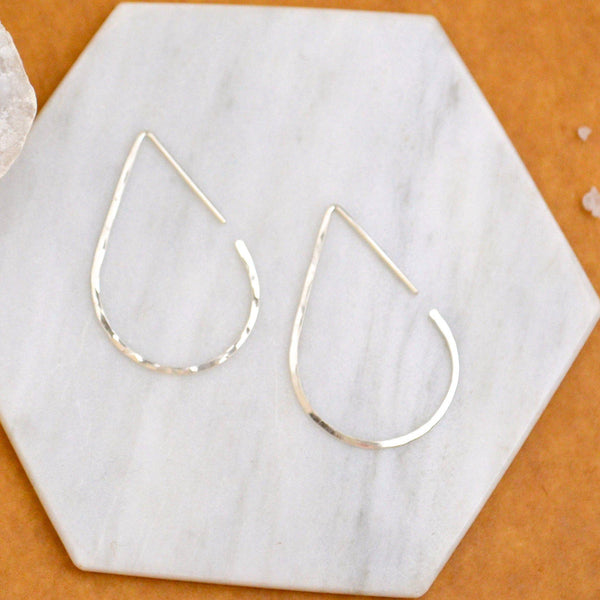 The Point Hoop Earrings - 14K gold handmade hammered teardrop open hoop earrings - Foamy Wader