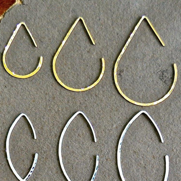 The Point Hoop Earrings - handmade hammered teardrop open hoop earrings - Foamy Wader