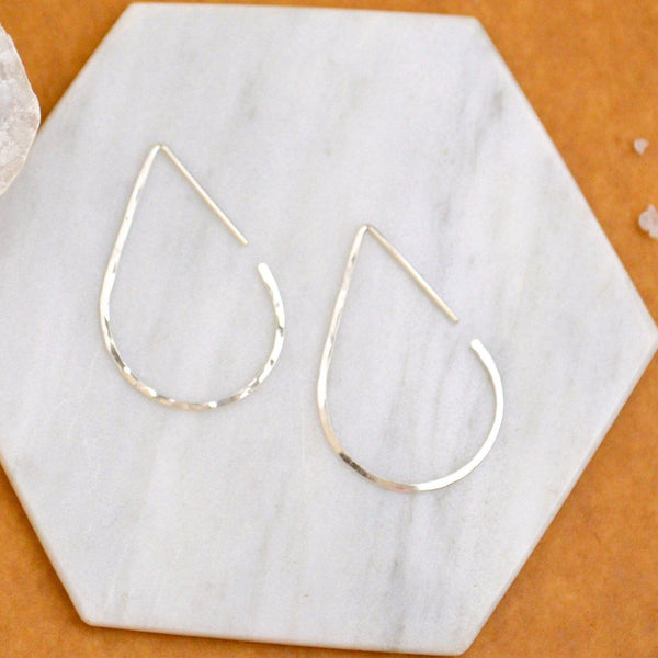 The Point Hoop Earrings - handmade hammered teardrop open hoop earrings - Foamy Wader