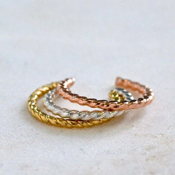 Tightrope Ear Cuff - handmade twisted wire stackable earcuff earring - Foamy Wader