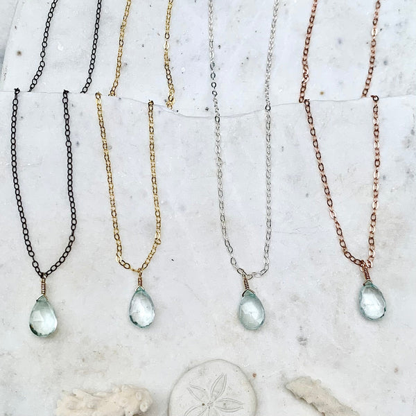 Safe at Sea Necklace - aquamarine necklace gemstone solitaire - Foamy Wader