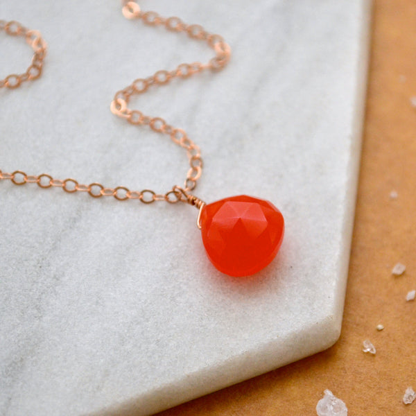 Juicy Fruit Necklace - ruby grapefruit chalcedony solitaire necklace - Foamy Wader