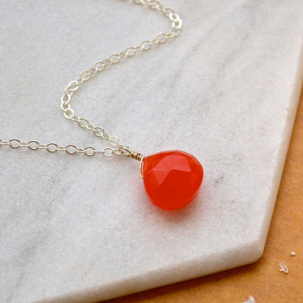 Juicy Fruit Necklace - ruby grapefruit chalcedony solitaire necklace - Foamy Wader