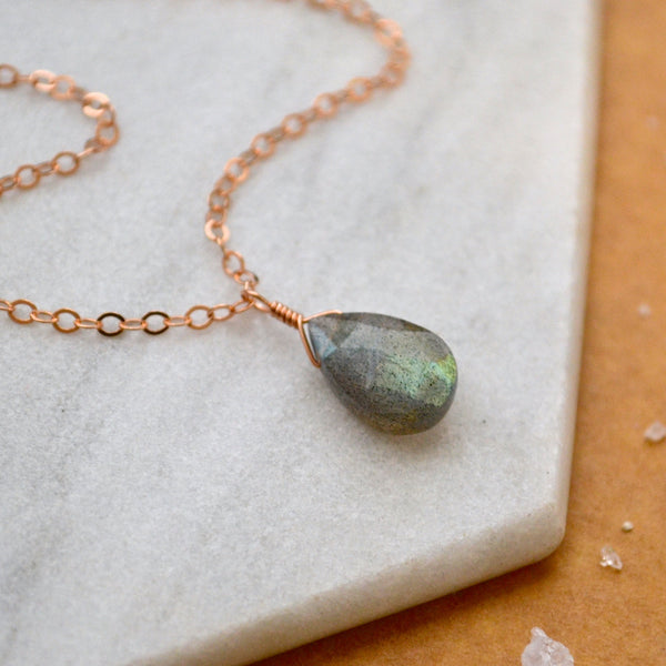 Lightning Necklace - magical flashing labradorite solitaire necklace - Foamy Wader