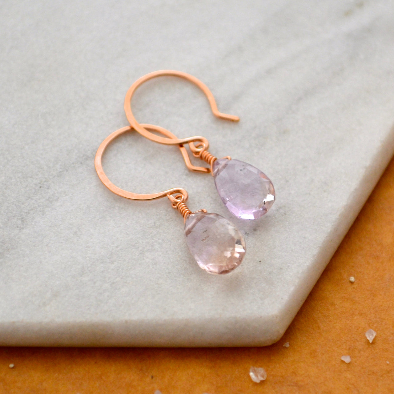 Lilac Earrings - light purple ametrine gemstone drop earrings 14K Gold - Foamy Wader