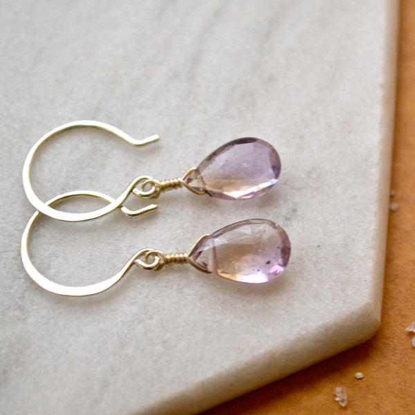 Lilac Earrings - light purple ametrine gemstone drop earrings 14K Gold - Foamy Wader