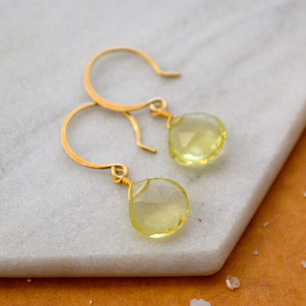 Limoncello Earrings - lemon quartz gemstone drop earrings 14K Gold - Foamy Wader