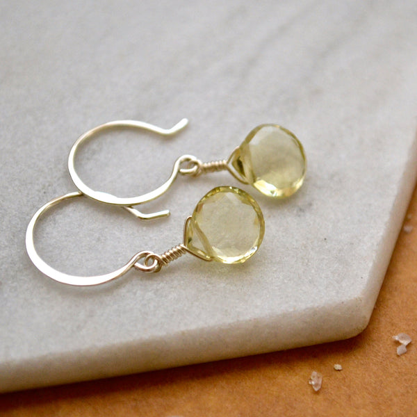 Limoncello Earrings - lemon quartz gemstone drop earrings 14K Gold - Foamy Wader