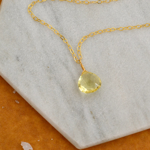 Limoncello Necklace - lemon quartz gemstone solitaire necklace - Foamy Wader