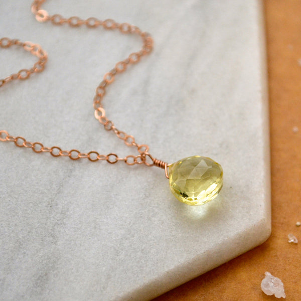 Limoncello Necklace - lemon quartz gemstone solitaire necklace - Foamy Wader