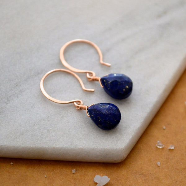 Midnight Earrings - cobalt blue lapis lazuli gemstone drop earrings - Foamy Wader