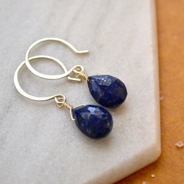 Midnight Earrings - cobalt blue lapis lazuli gemstone drop earrings - Foamy Wader