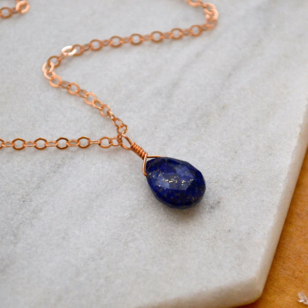 Midnight Solitaire Necklace - blue and gold lapis lazuli gemstone solitaire necklace - Foamy Wader