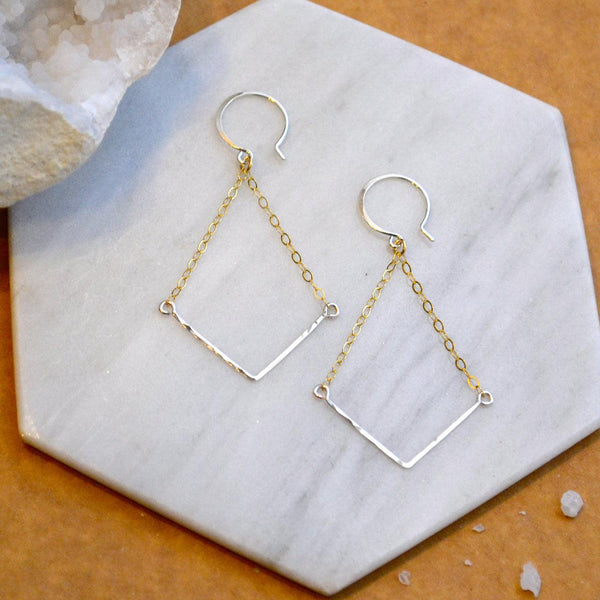 Chevron Earrings - handmade gold, silver, or mixed metal chevron earrings - Foamy Wader