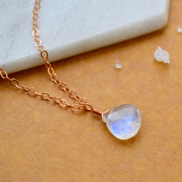 Moon Shadow Necklace - ethereal rainbow moonstone solitaire necklace - Foamy Wader