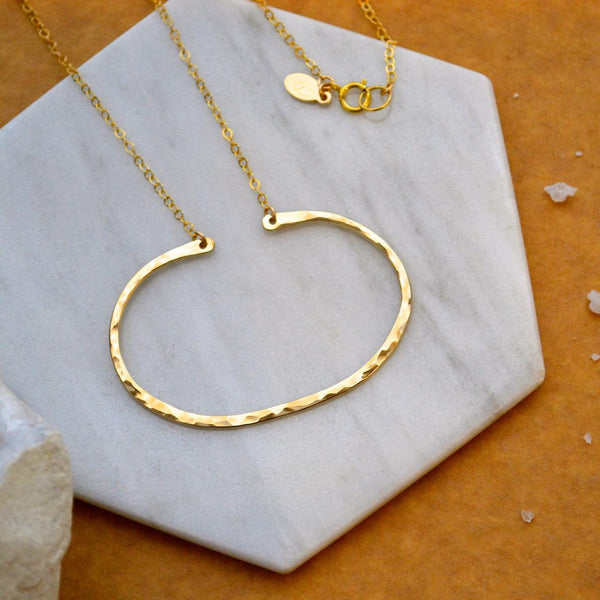 Canoe Necklace - handmade oval hammered boating pendant necklace - Foamy Wader