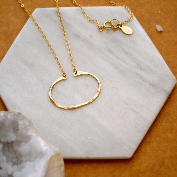 Canoe Petite Necklace - handmade oval hammered boating pendant necklace - Foamy Wader