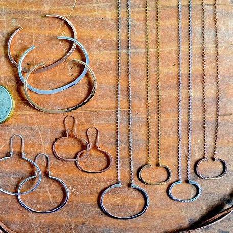 Canoe Petite Necklace - handmade oval hammered boating pendant necklace - Foamy Wader