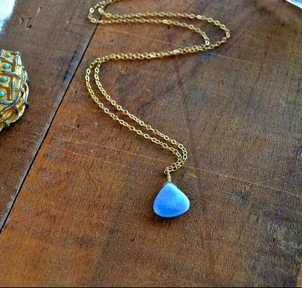 Cozumel Necklace - blue turquoise gemstone solitaire necklace - Foamy Wader