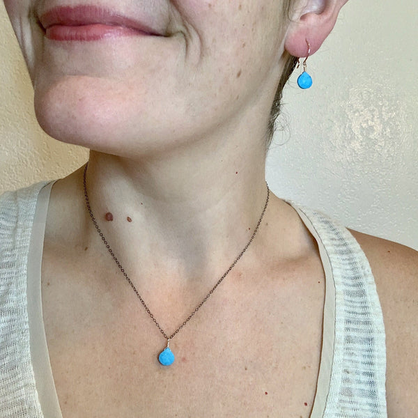 Cozumel Necklace - blue turquoise gemstone solitaire necklace - Foamy Wader