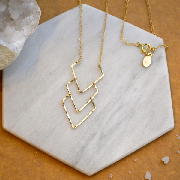 Currents Necklace - hammered triple chevron nautical pendant necklace - Foamy Wader