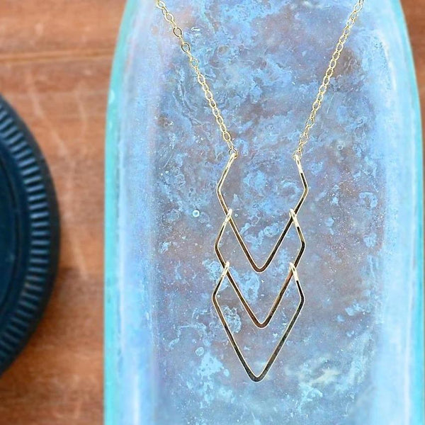 Currents Necklace - hammered triple chevron nautical pendant necklace - Foamy Wader