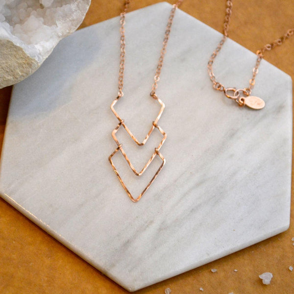 Currents Necklace - hammered triple chevron nautical pendant necklace - Foamy Wader
