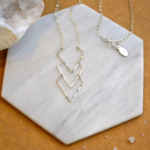 Currents Necklace - hammered triple chevron nautical pendant necklace - Foamy Wader