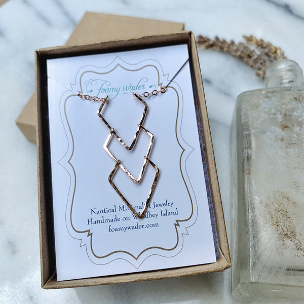 Currents Necklace - hammered triple chevron nautical pendant necklace - Foamy Wader