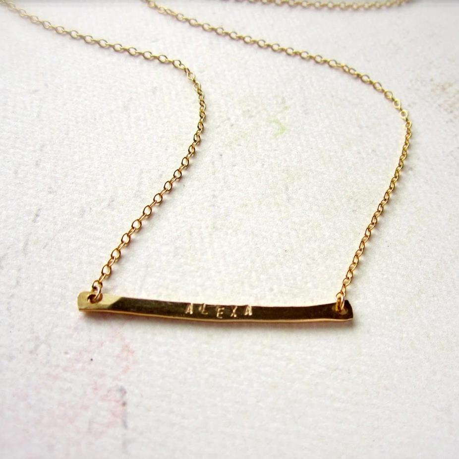 Custom Tiny Name Necklace horizontal bar necklace with