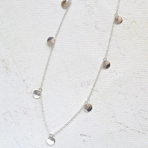 Droplets Necklace - handmade fringe necklace with petite dappled discs - Foamy Wader