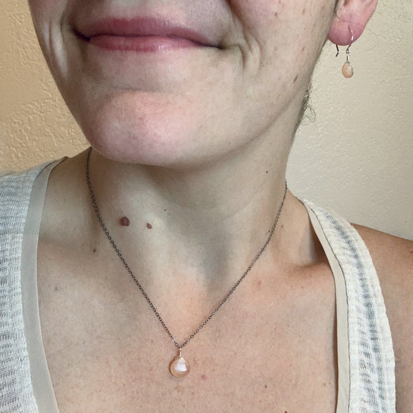 Dusk Necklace - peach moonstone gemstone solitaire necklace - Foamy Wader