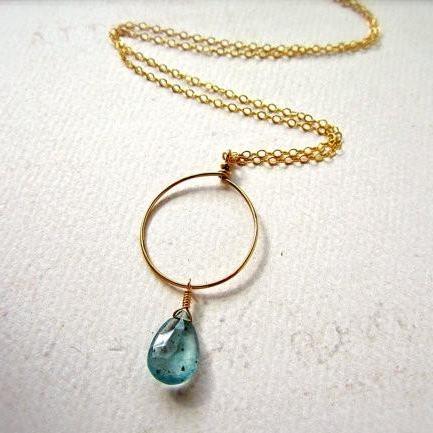 Freckles Necklace - teal speckled moss aquamarine circle pendant necklace - Foamy Wader