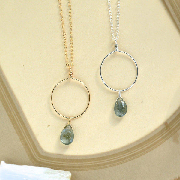 Freckles Necklace - teal speckled moss aquamarine circle pendant necklace - Foamy Wader