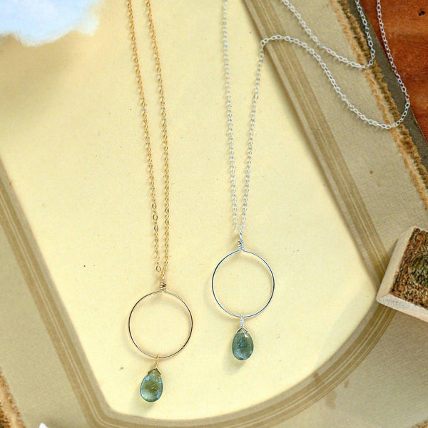 Freckles Necklace - teal speckled moss aquamarine circle pendant necklace - Foamy Wader