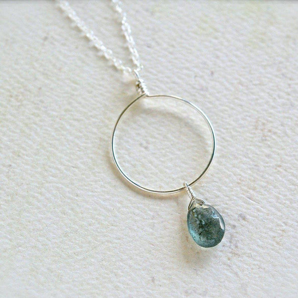 Freckles Necklace - teal speckled moss aquamarine circle pendant necklace - Foamy Wader