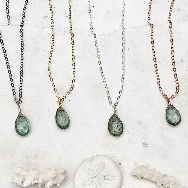 Freckles Petite Necklace - teal moss aquamarine solitaire necklace - Foamy Wader