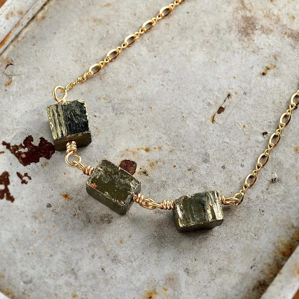 Chunky Pyrite Necklace, selling Gold Gemstone Knotted Necklace