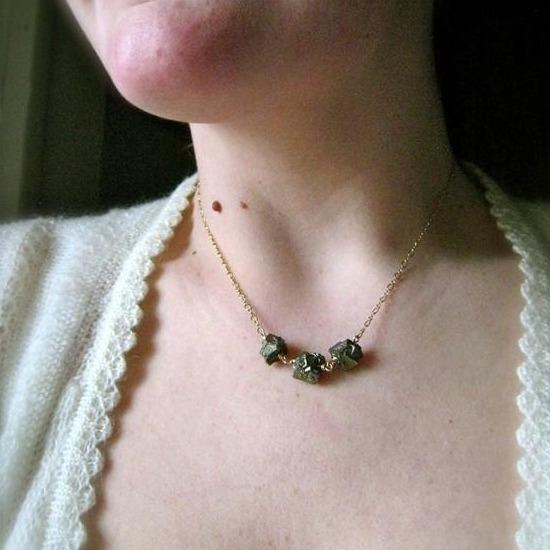 Gold Rush Necklace - rough edge gold nugget druzy pyrite necklace - Foamy Wader