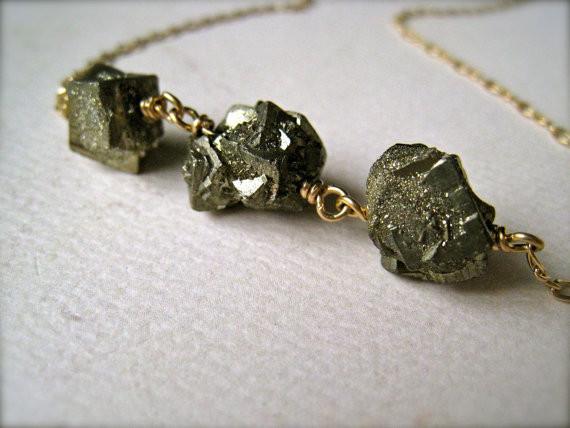 Gold Rush Necklace - rough edge gold nugget druzy pyrite necklace - Foamy Wader