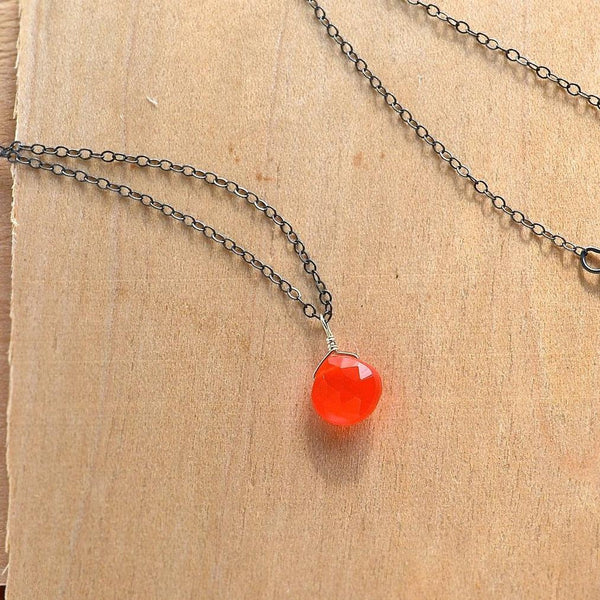 Juicy Fruit Necklace - ruby grapefruit chalcedony solitaire necklace - Foamy Wader