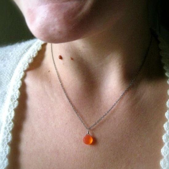 Juicy Fruit Necklace - ruby grapefruit chalcedony solitaire necklace - Foamy Wader