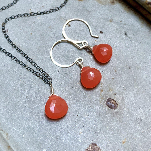 Juicy Fruit Necklace - ruby grapefruit chalcedony solitaire necklace - Foamy Wader