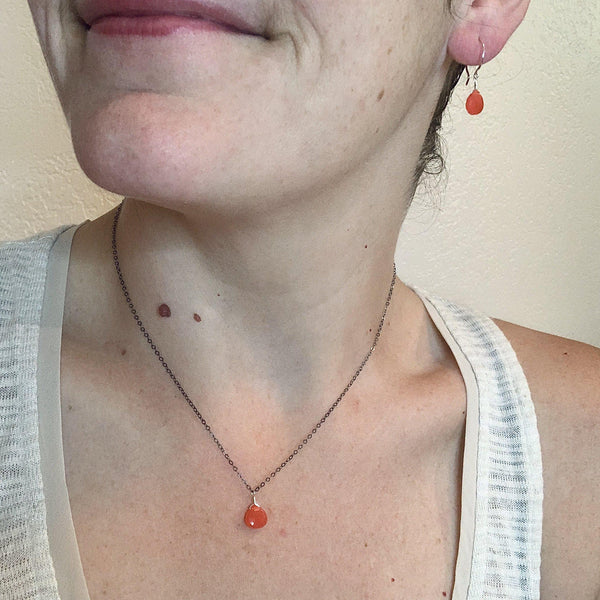 Juicy Fruit Necklace - ruby grapefruit chalcedony solitaire necklace - Foamy Wader