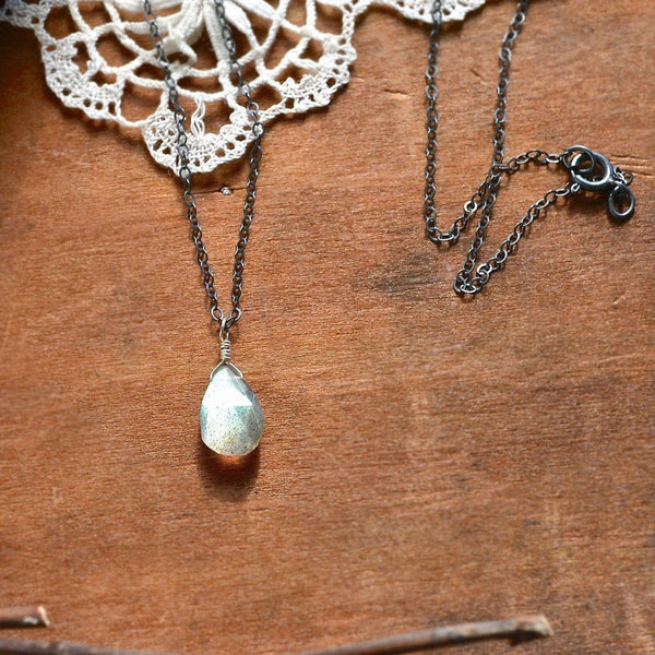 Lightning Necklace - magical flashing labradorite solitaire necklace - Foamy Wader