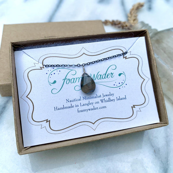 Lightning Necklace - magical flashing labradorite solitaire necklace - Foamy Wader