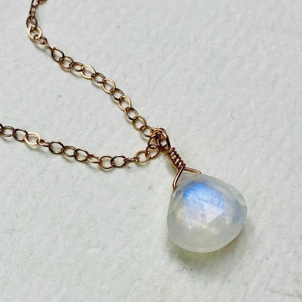Moon Shadow Necklace - ethereal rainbow moonstone solitaire necklace - Foamy Wader