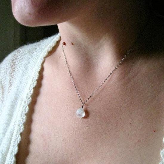 Moon Shadow Necklace - ethereal rainbow moonstone solitaire necklace - Foamy Wader