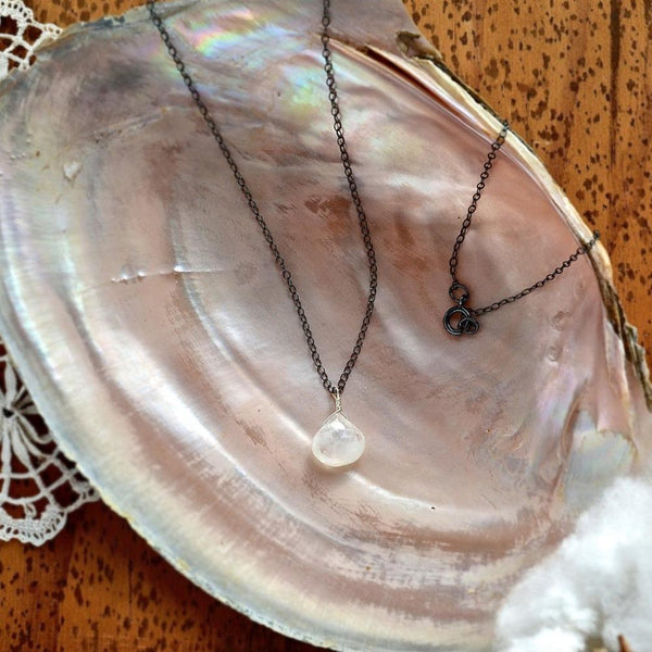 Moon Shadow Necklace - ethereal rainbow moonstone solitaire necklace - Foamy Wader